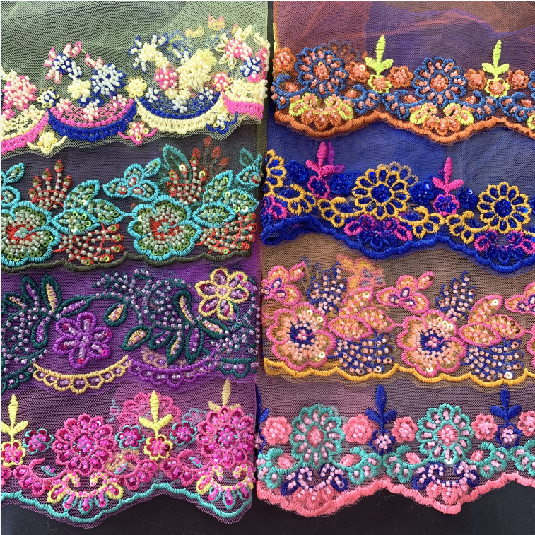 custom high quality MultiColor rhinestone beaded Lace trim 2023
