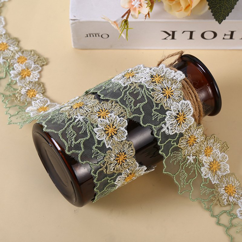 LS409 Pretty 6CM Mesh Gauze Colorful Floral Leaf Embroidery Lace Trimming Bridal Dress Lace DIY Headwear Accessories