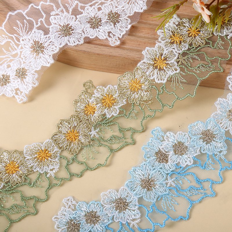 LS409 Pretty 6CM Mesh Gauze Colorful Floral Leaf Embroidery Lace Trimming Bridal Dress Lace DIY Headwear Accessories