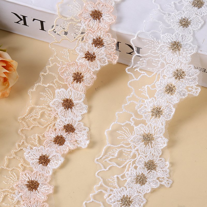 LS409 Pretty 6CM Mesh Gauze Colorful Floral Leaf Embroidery Lace Trimming Bridal Dress Lace DIY Headwear Accessories