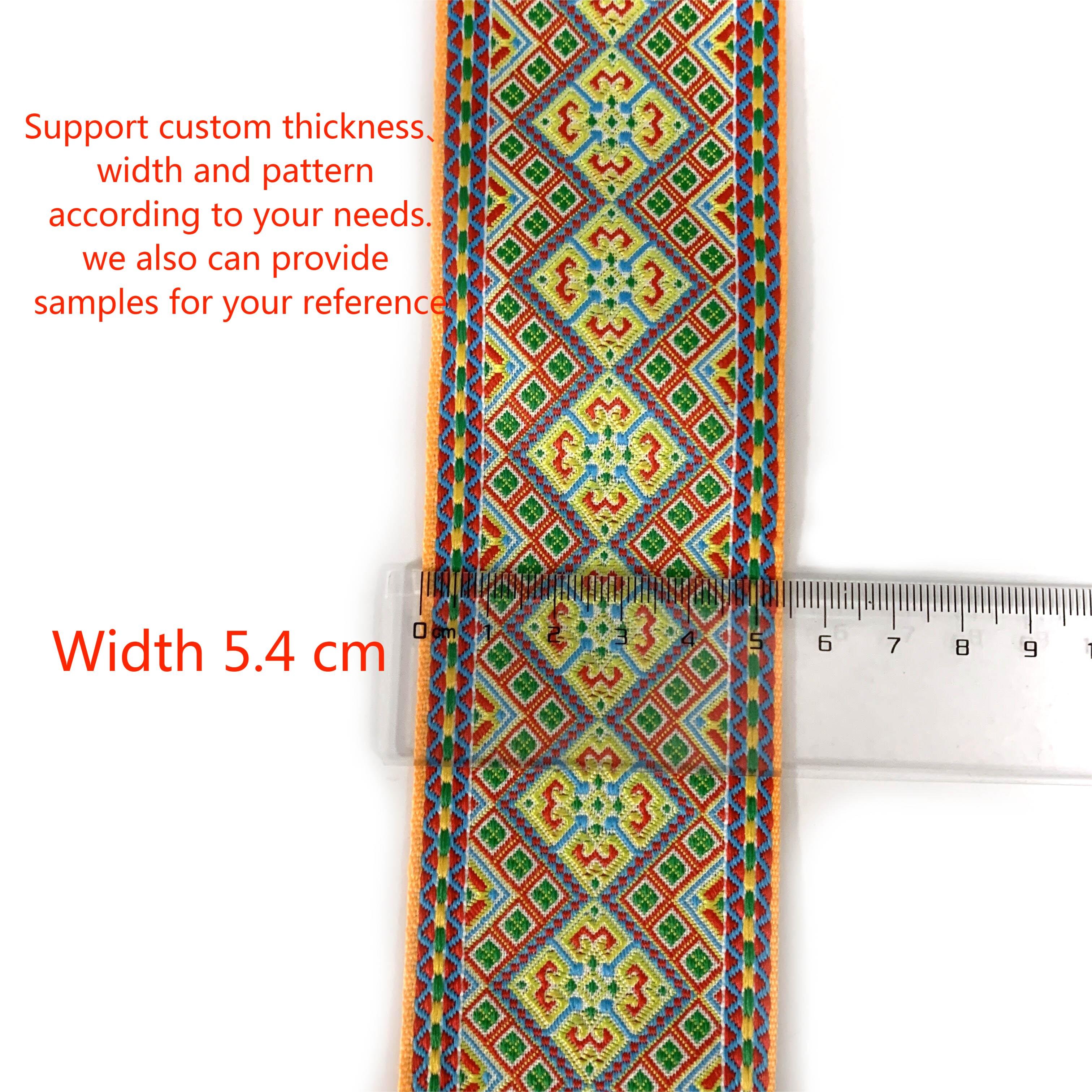 Custom Durable 5 cm Rhombus Geometric Pattern Webbing Gold Metallic Wire Polyester Jacquard Webbing
