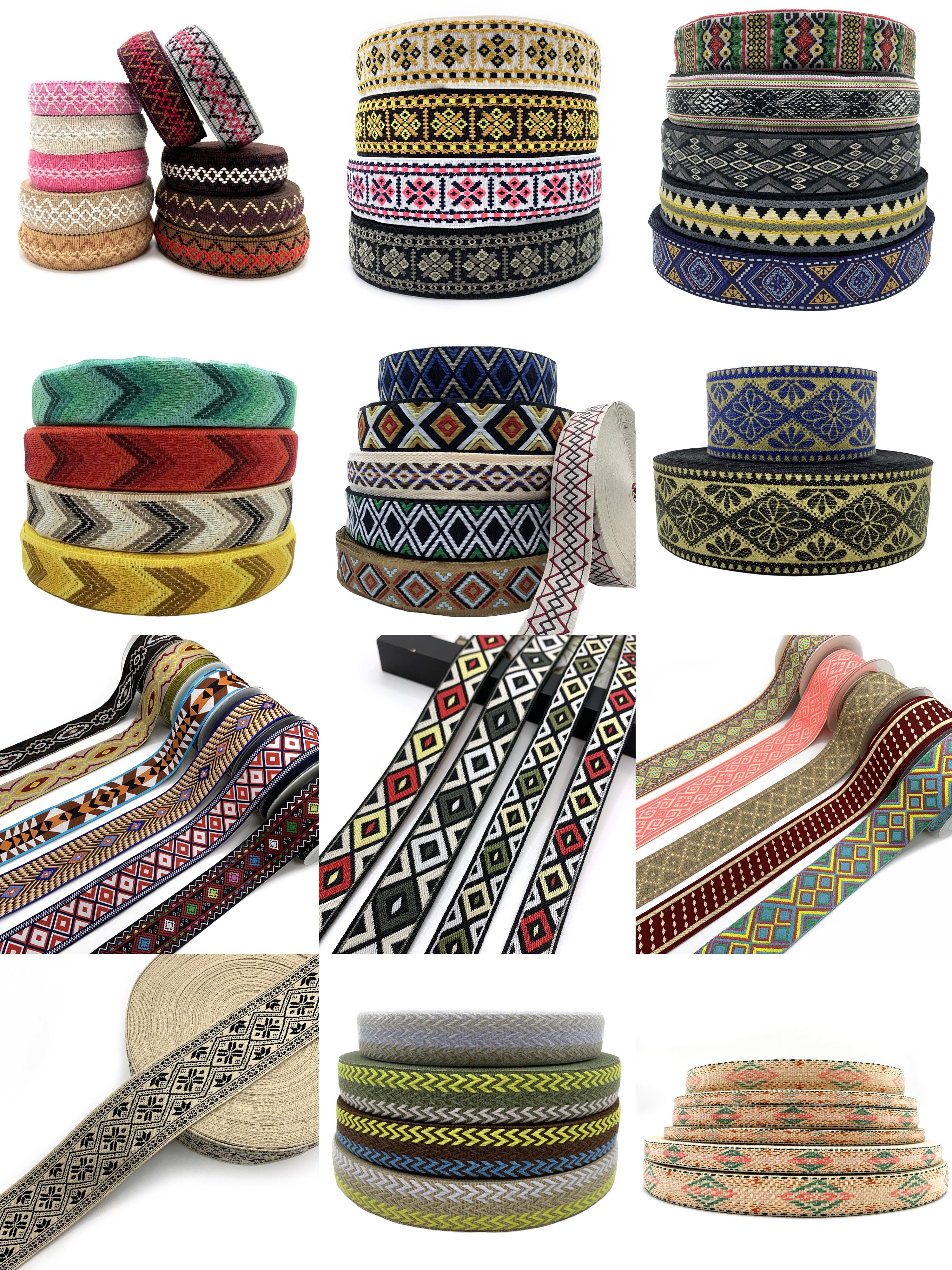 Custom Durable 5 cm Rhombus Geometric Pattern Webbing Gold Metallic Wire Polyester Jacquard Webbing
