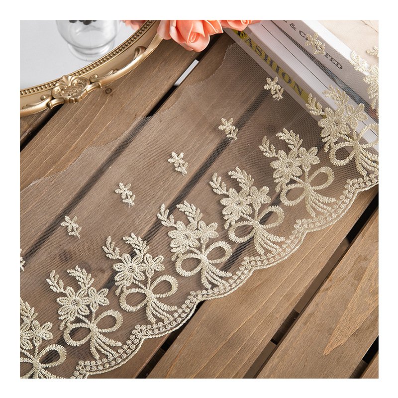 Mesh Lace Gold Flower Embroidery Lace Trimming Border Polyester Fabric For Ladies