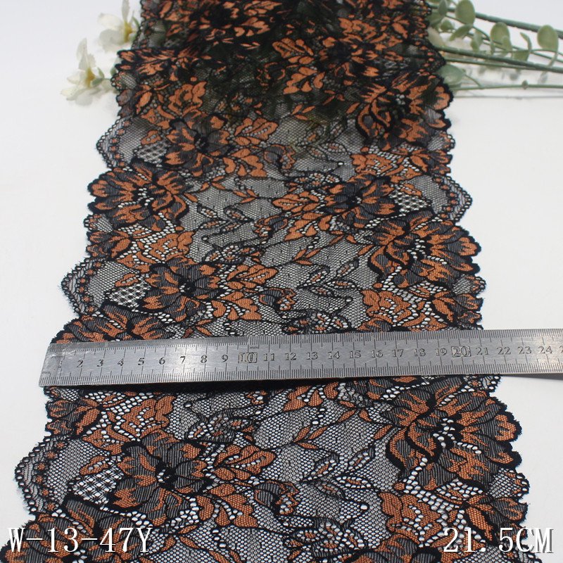 wholesale 21cm black swiss nylon spandex decorative bicolor stretch elastic lace trim for lingerie underwear