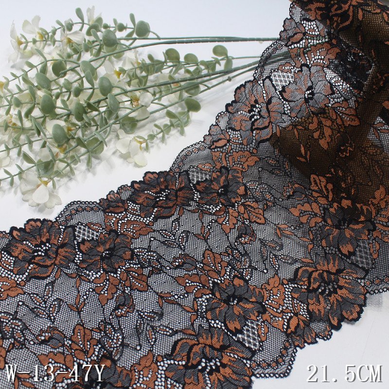 wholesale 21cm black swiss nylon spandex decorative bicolor stretch elastic lace trim for lingerie underwear