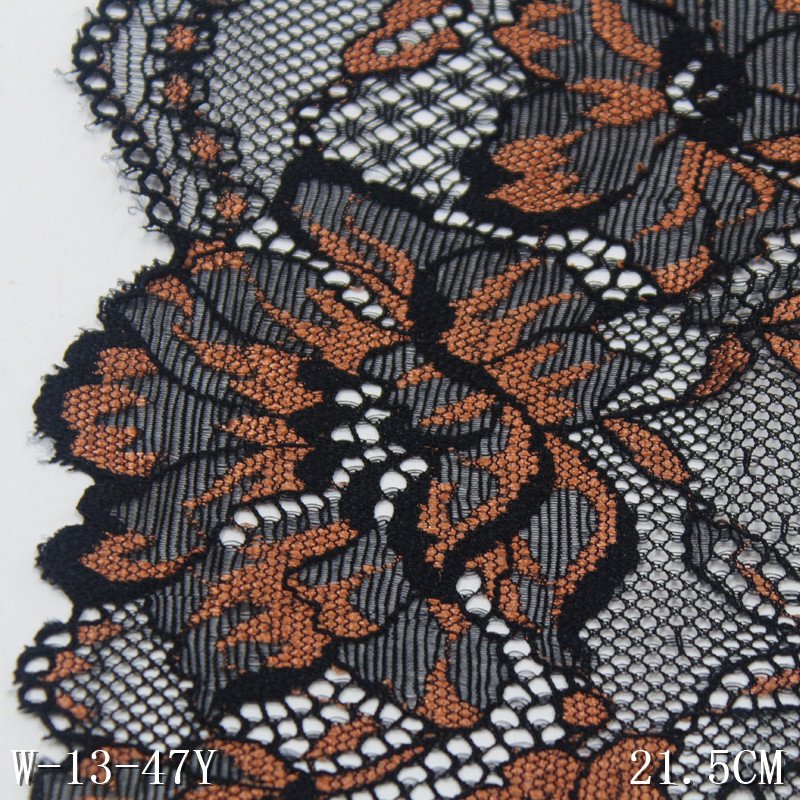 wholesale 21cm black swiss nylon spandex decorative bicolor stretch elastic lace trim for lingerie underwear