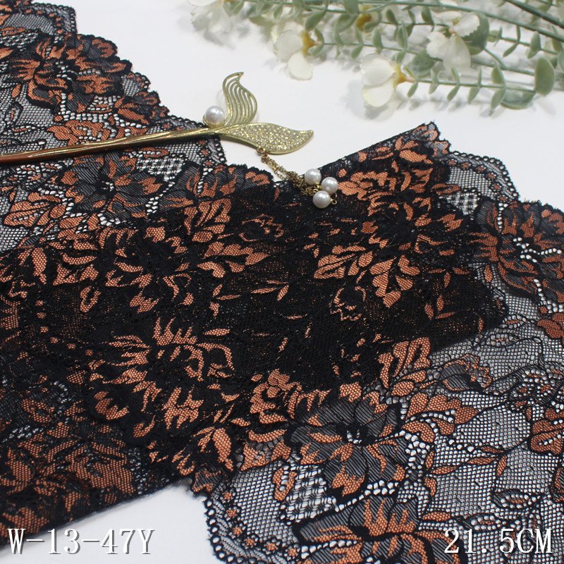 wholesale 21cm black swiss nylon spandex decorative bicolor stretch elastic lace trim for lingerie underwear