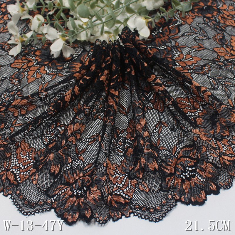wholesale 21cm black swiss nylon spandex decorative bicolor stretch elastic lace trim for lingerie underwear