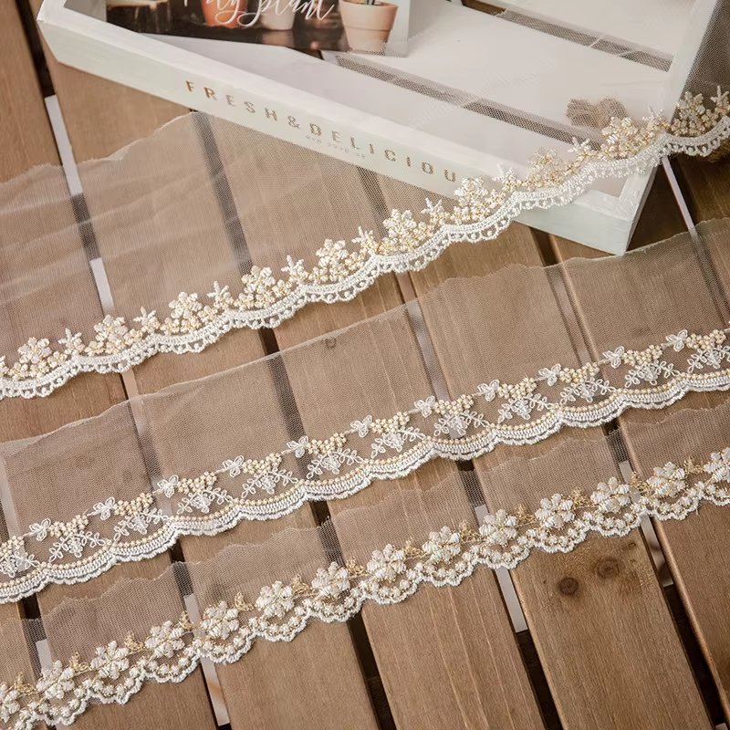Wholesale 8cm Mesh Lolita Bow Embroidery Milk Silk Lace Women's Clothing Accessories Border Lace Trim