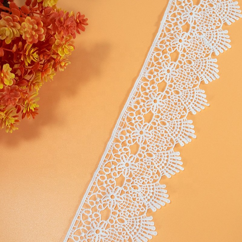 Lace ribbon with cotton embroidery water soluble crochet lace trim for bridal wedding dress decoration christmas gift package
