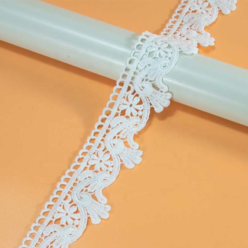 Lace ribbon with cotton embroidery water soluble crochet lace trim for bridal wedding dress decoration christmas gift package