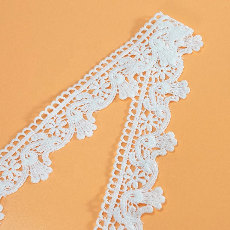 Lace ribbon with cotton embroidery water soluble crochet lace trim for bridal wedding dress decoration christmas gift package