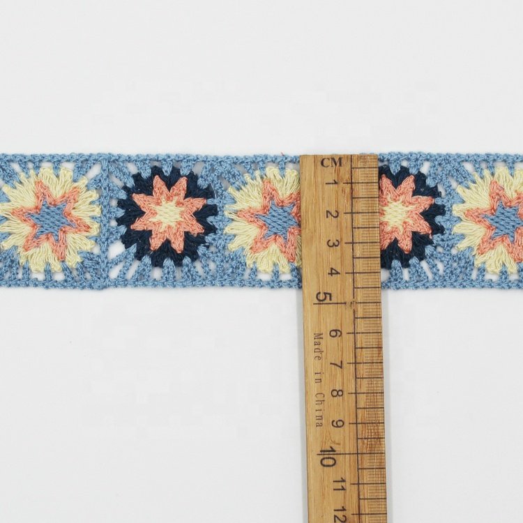 Custom polyester 45mm colorful crochet edging trim for clothes bags