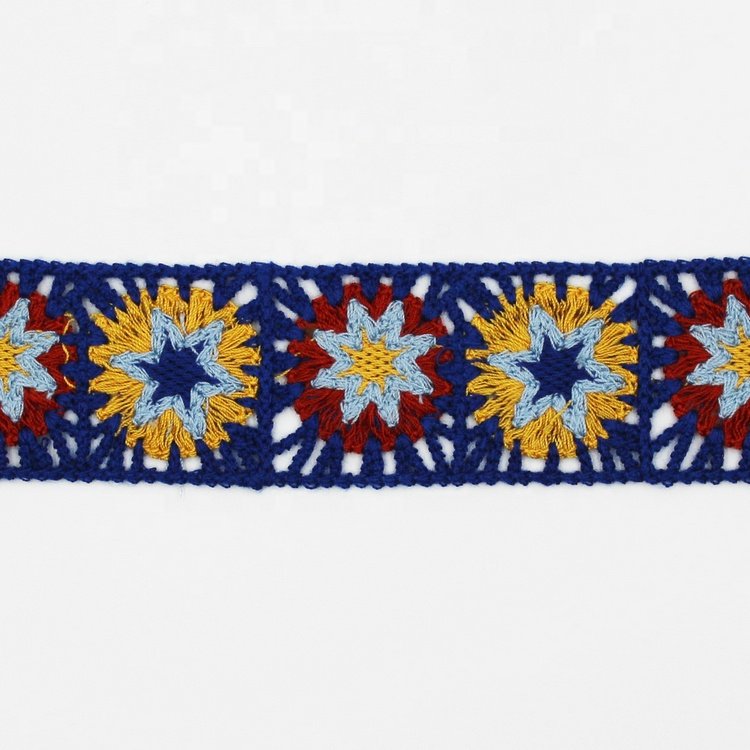 Custom polyester 45mm colorful crochet edging trim for clothes bags