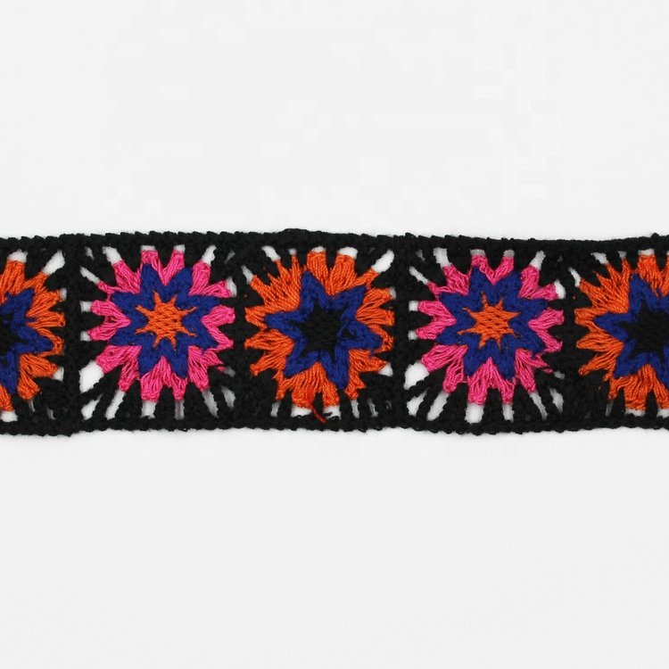 Custom polyester 45mm colorful crochet edging trim for clothes bags