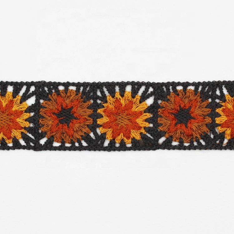Custom polyester 45mm colorful crochet edging trim for clothes bags