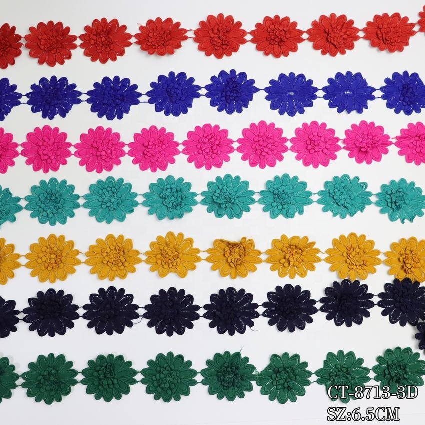 Wholesale New 3D Beautiful Embroidered fabric colour flowers Applique Lace Trim