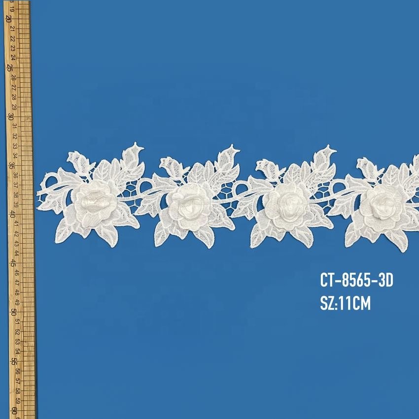 Wholesale New 3D Beautiful Embroidered fabric colour flowers Applique Lace Trim