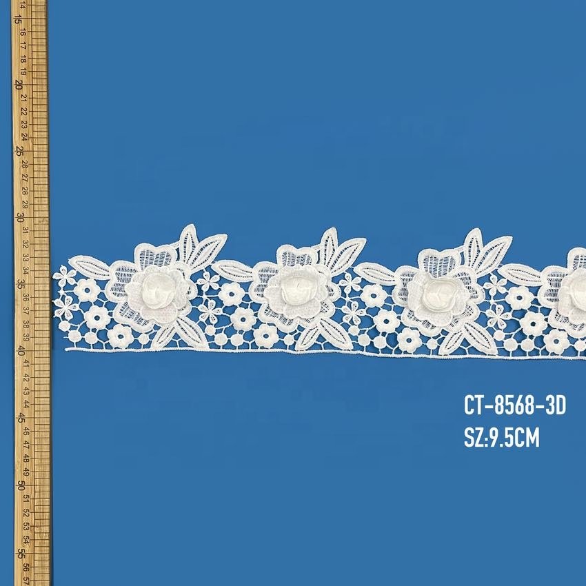 Wholesale New 3D Beautiful Embroidered fabric colour flowers Applique Lace Trim