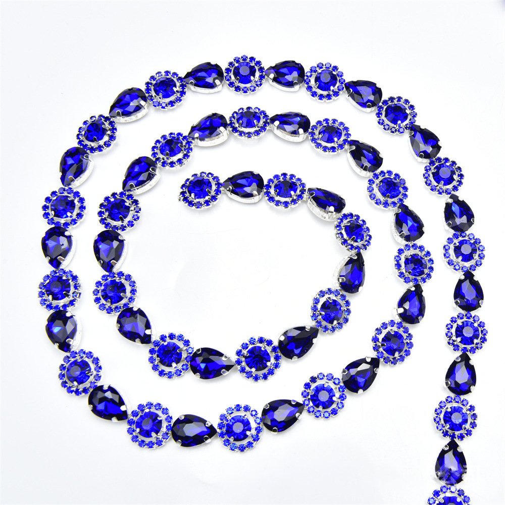 Water-Drop Sunflower Rhinestone Chain Trim 1.5cm Wide Sew-On Flower Crystal Chain for Dresses Costumes Jewelry Making & Crafts