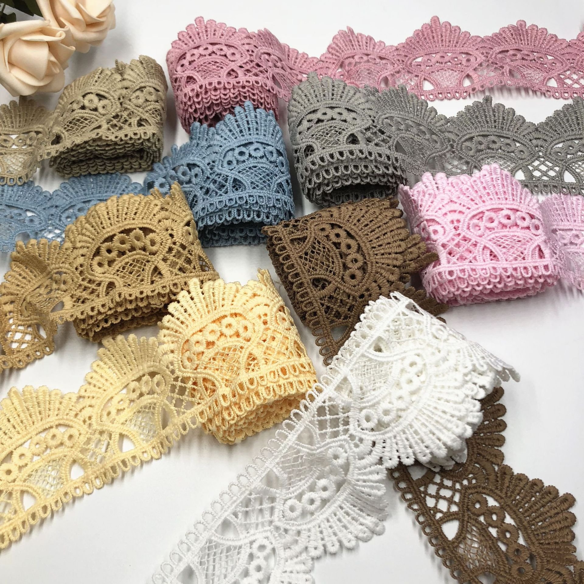6.5cm Colorful Lace Trim Sewing Crochet Ribbon Vintage Assorted Eyelet Lace Ribbons Roll for DIY Dollies Dress Wedding Crafts