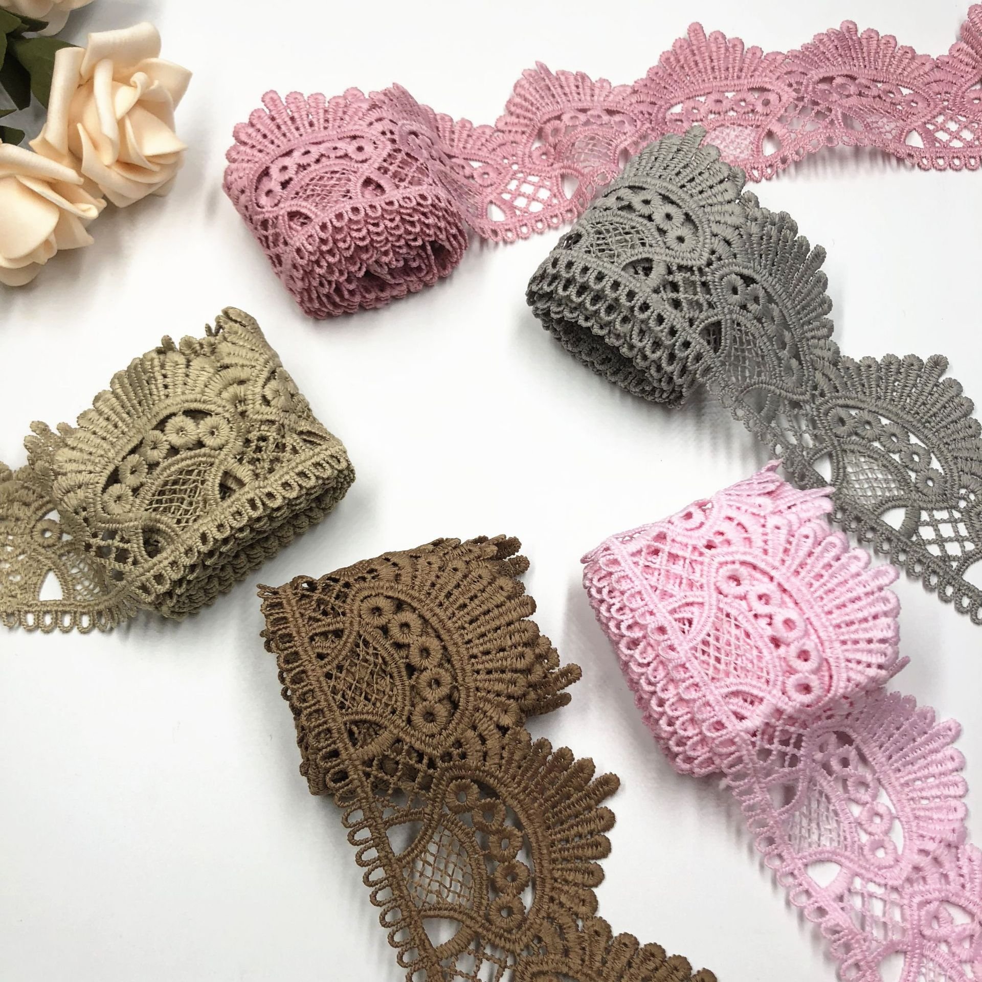 6.5cm Colorful Lace Trim Sewing Crochet Ribbon Vintage Assorted Eyelet Lace Ribbons Roll for DIY Dollies Dress Wedding Crafts