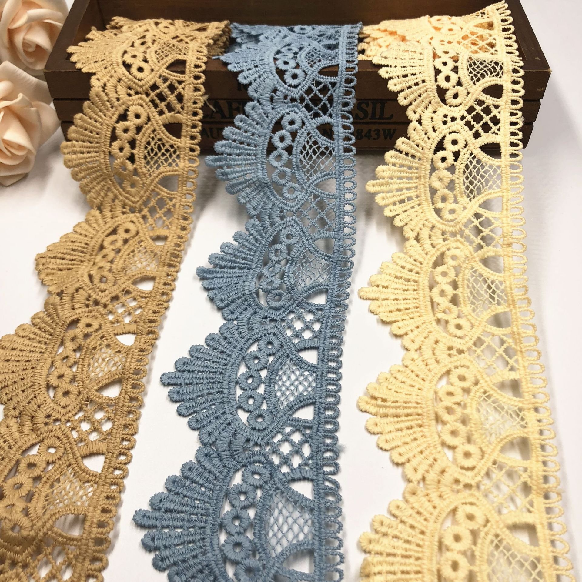 6.5cm Colorful Lace Trim Sewing Crochet Ribbon Vintage Assorted Eyelet Lace Ribbons Roll for DIY Dollies Dress Wedding Crafts