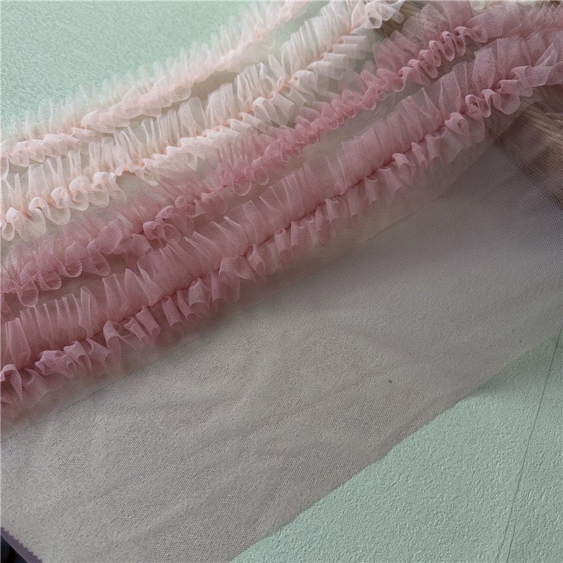 Spot Wholesale Clothing Accessories Double-Row Pleated Lace Trim Skirts Voile Lace Pleated Trim