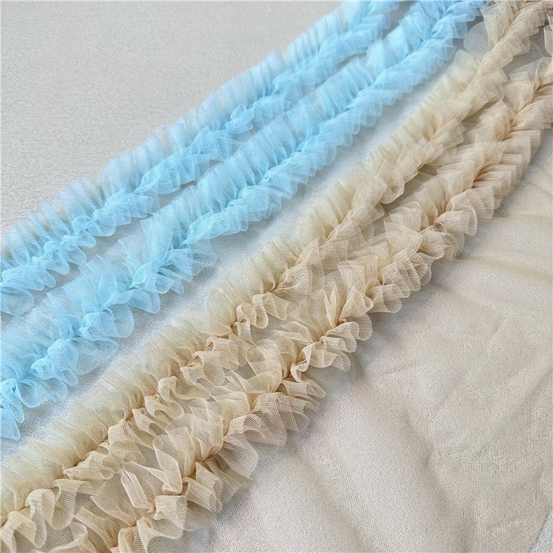 Spot Wholesale Clothing Accessories Double-Row Pleated Lace Trim Skirts Voile Lace Pleated Trim