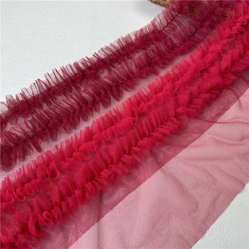 Spot Wholesale Clothing Accessories Double-Row Pleated Lace Trim Skirts Voile Lace Pleated Trim
