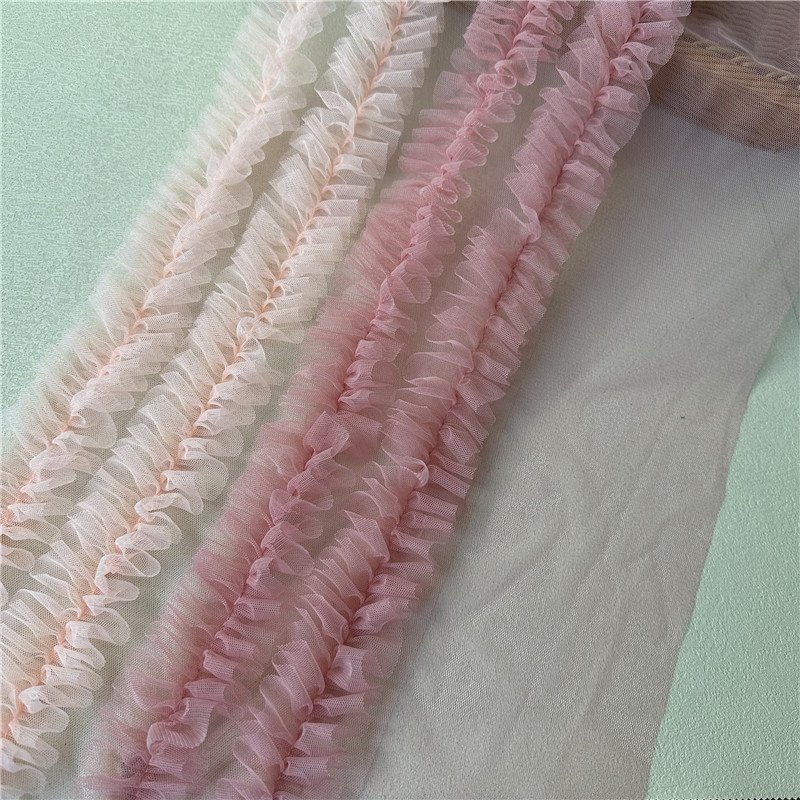 Spot Wholesale Clothing Accessories Double-Row Pleated Lace Trim Skirts Voile Lace Pleated Trim