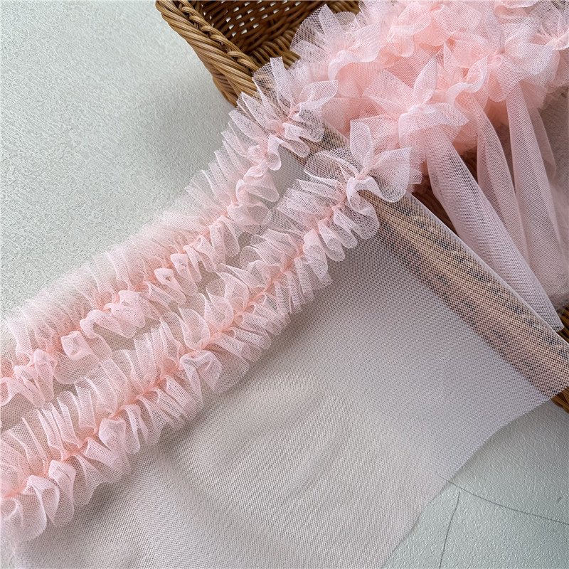 Spot Wholesale Clothing Accessories Double-Row Pleated Lace Trim Skirts Voile Lace Pleated Trim