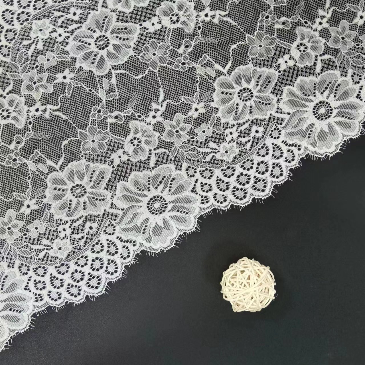 25 cm White Voile Knitted Nylon Spandex Lace Trim Custom Width Tulle Elastic Border for Women's French Style Bra Accessories