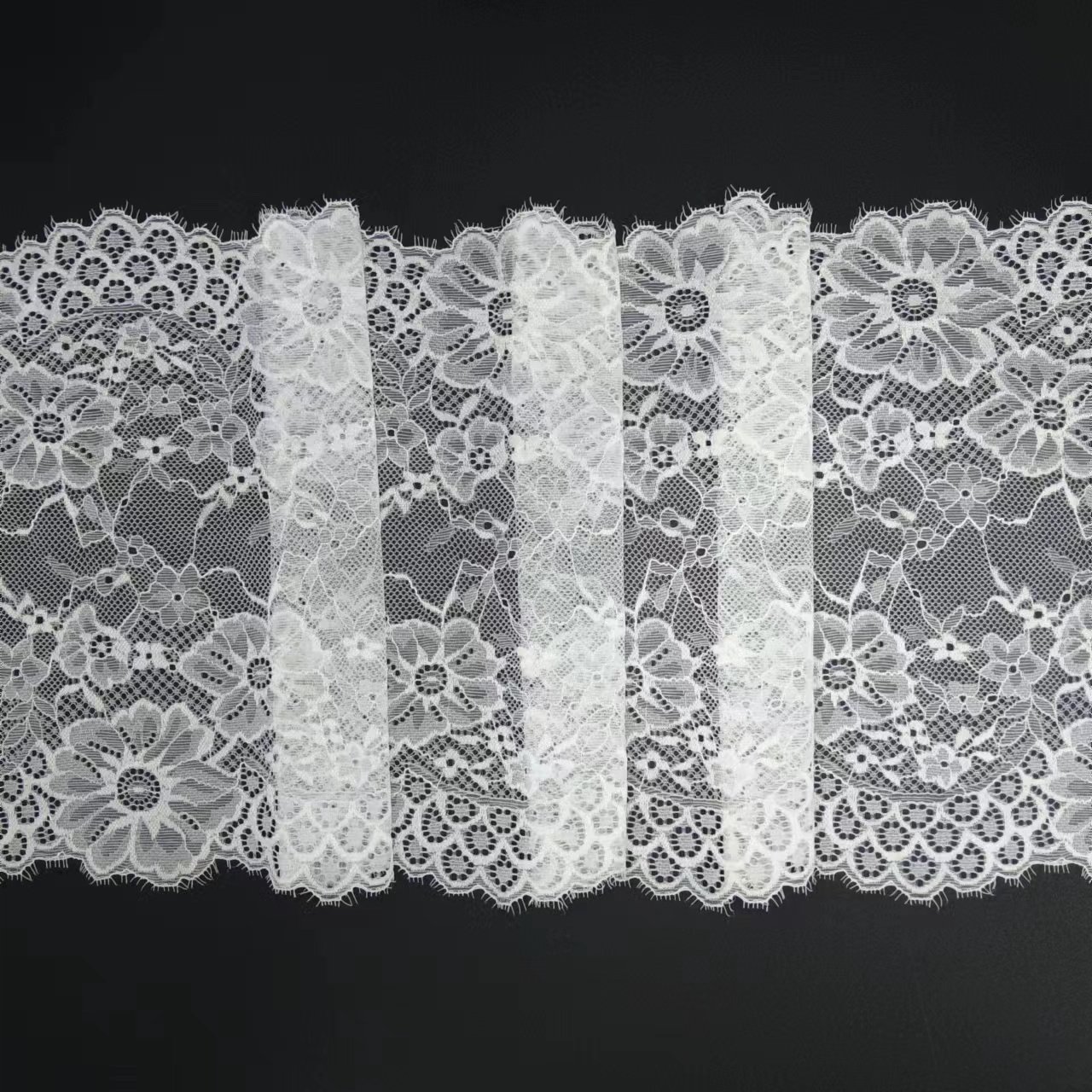 25 cm White Voile Knitted Nylon Spandex Lace Trim Custom Width Tulle Elastic Border for Women's French Style Bra Accessories