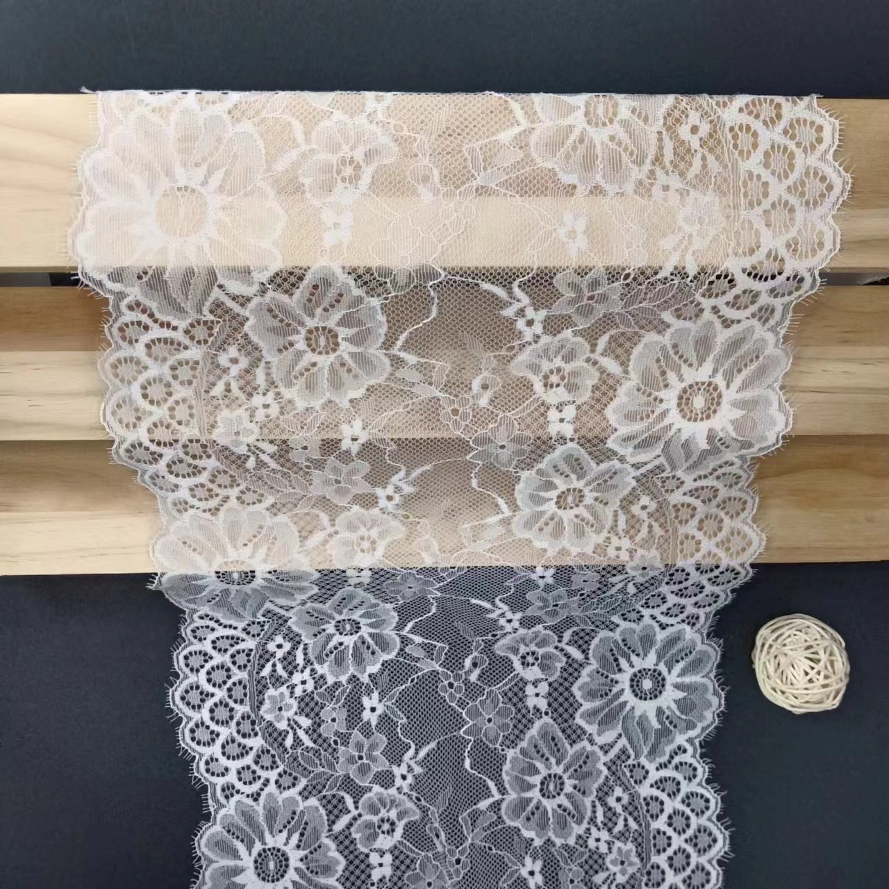 25 cm White Voile Knitted Nylon Spandex Lace Trim Custom Width Tulle Elastic Border for Women's French Style Bra Accessories