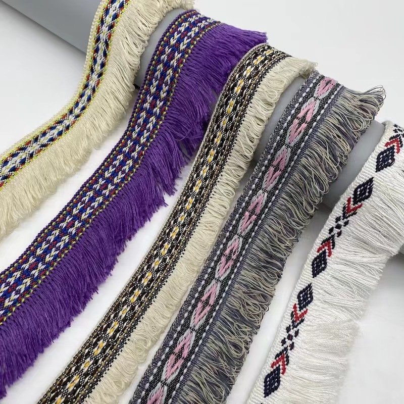 GINYI Tassel Webbing Jacquard National Style Accessories Ethnic Styles Ribbon Tassel Fabric Trim for Clothes Bag Decoration