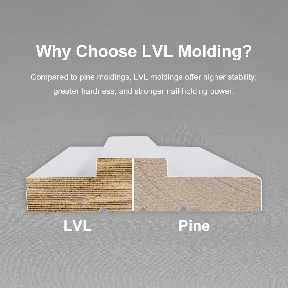 White Primed LVL Wall trim LVL Decorative Moulding Chair Rail Molding Wood trim Panels Exterior Wall