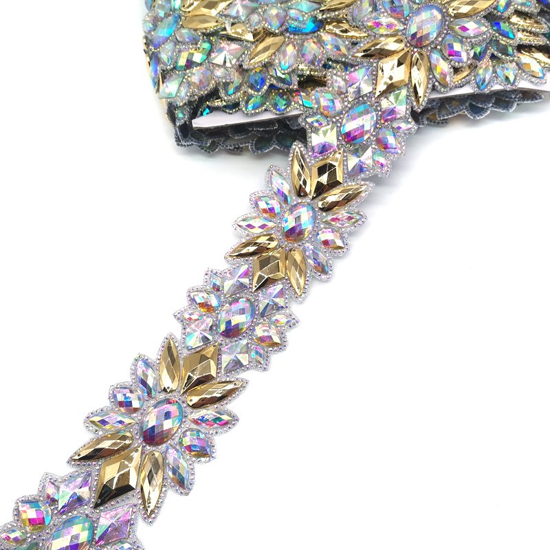 2025 Trinidad Carnival Costume Decoration Hot Fix Iridescent Resin Rhinestone Banding Flat Iron-On Resin Appliques Trim