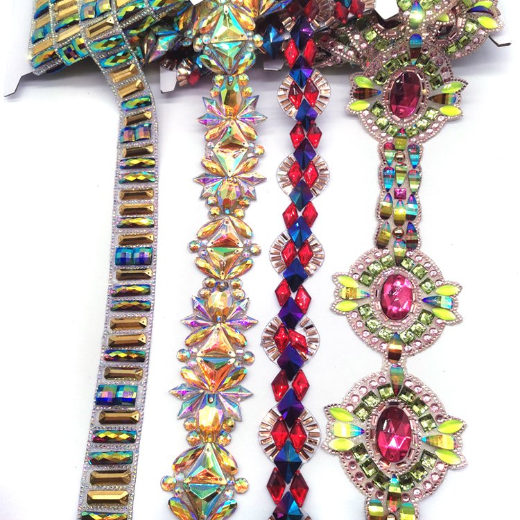 2025 Trinidad Carnival Costume Decoration Hot Fix Iridescent Resin Rhinestone Banding Flat Iron-On Resin Appliques Trim