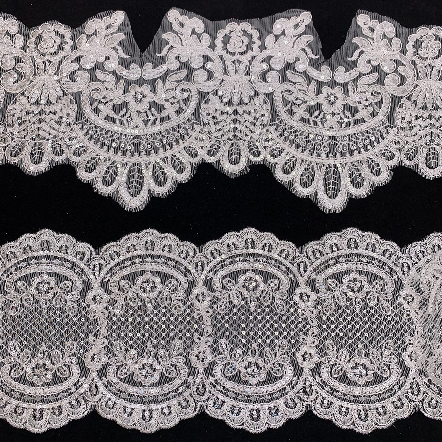 Wholesale Factory Price Shiny White Embroidery Polyester Mesh Sequin Lace Trim For Lingerie Dress