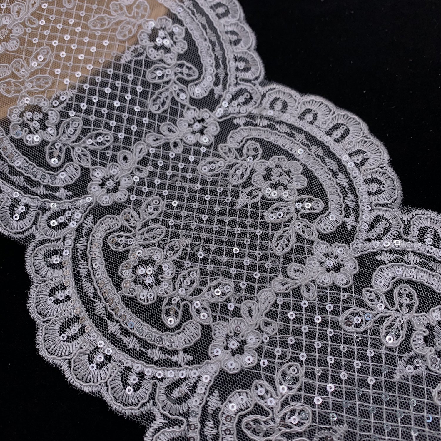Wholesale Factory Price Shiny White Embroidery Polyester Mesh Sequin Lace Trim For Lingerie Dress