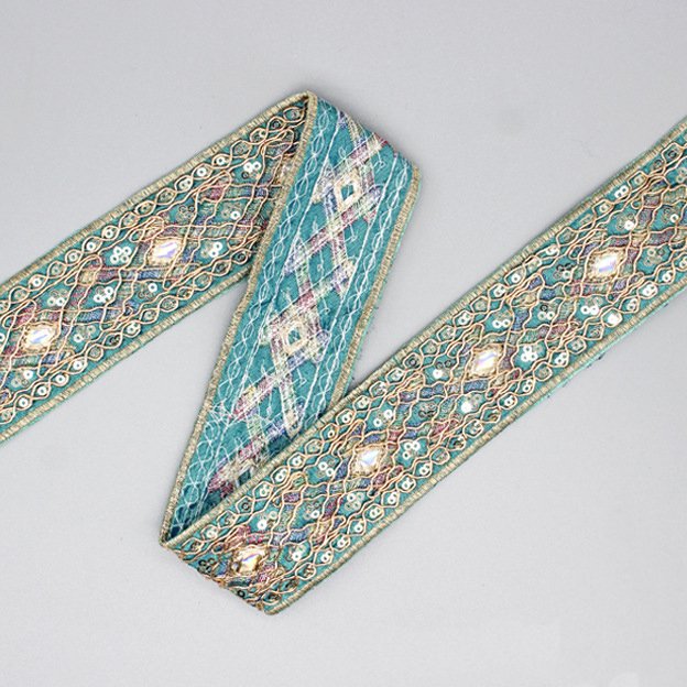 New Product Pastel Color Vintage Embroidery Sequins Lace Ribbon Boho Lace Trim