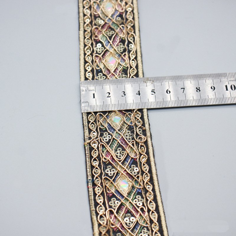 New Product Pastel Color Vintage Embroidery Sequins Lace Ribbon Boho Lace Trim