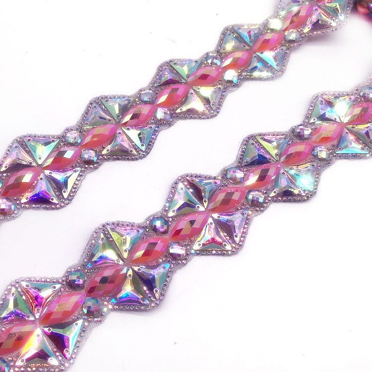 Charming iron on rhinestone trimming resin applique trim customized carnival couture rhinestone trimming for Toronto Carnival
