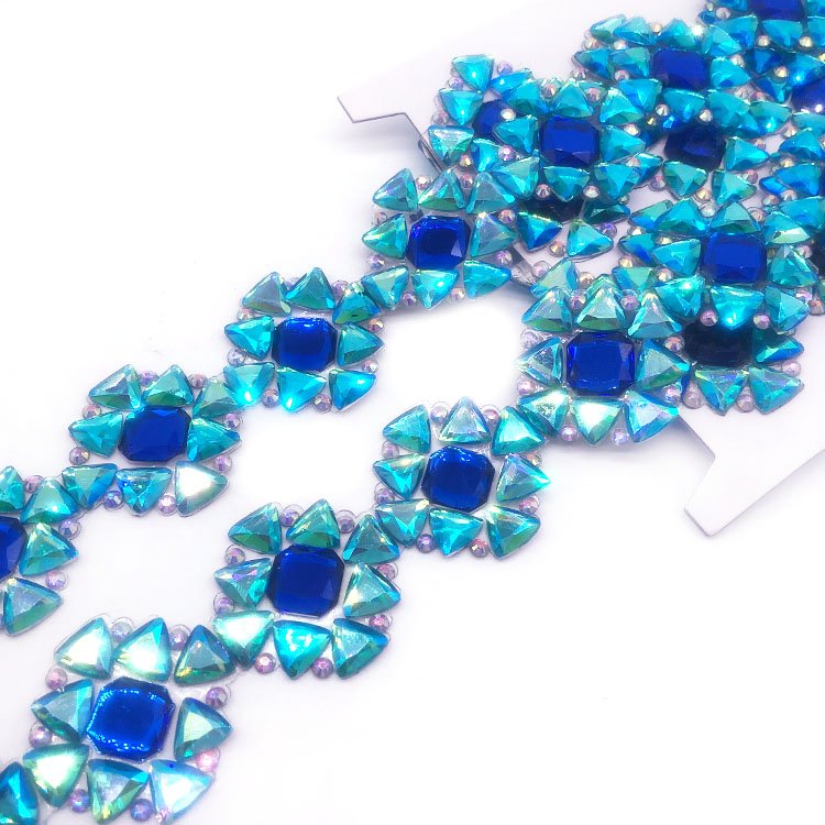 Charming iron on rhinestone trimming resin applique trim customized carnival couture rhinestone trimming for Toronto Carnival