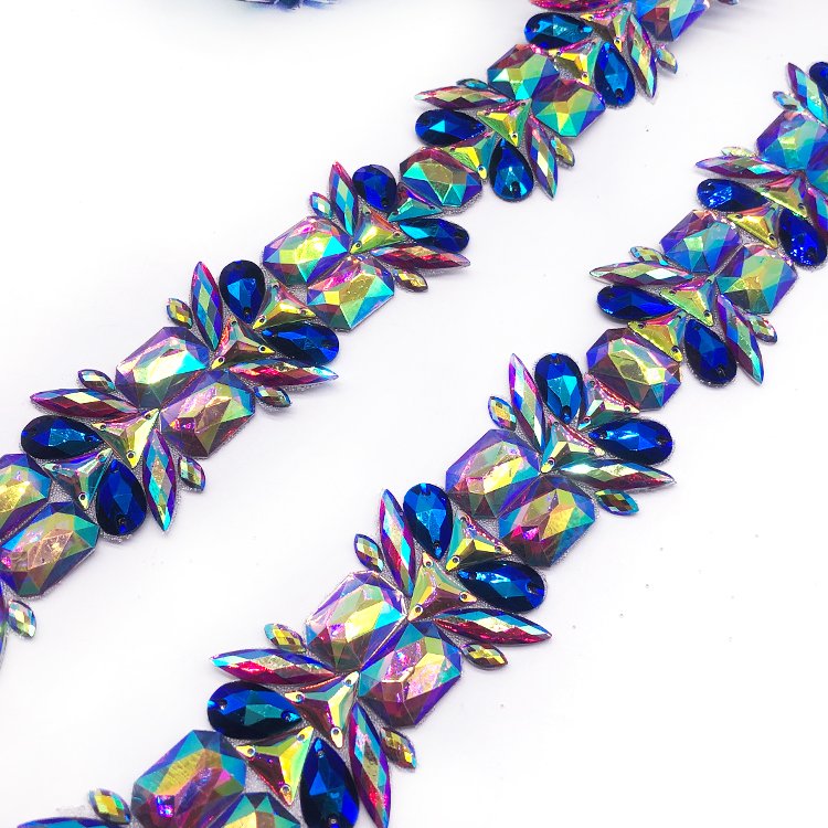 Charming iron on rhinestone trimming resin applique trim customized carnival couture rhinestone trimming for Toronto Carnival