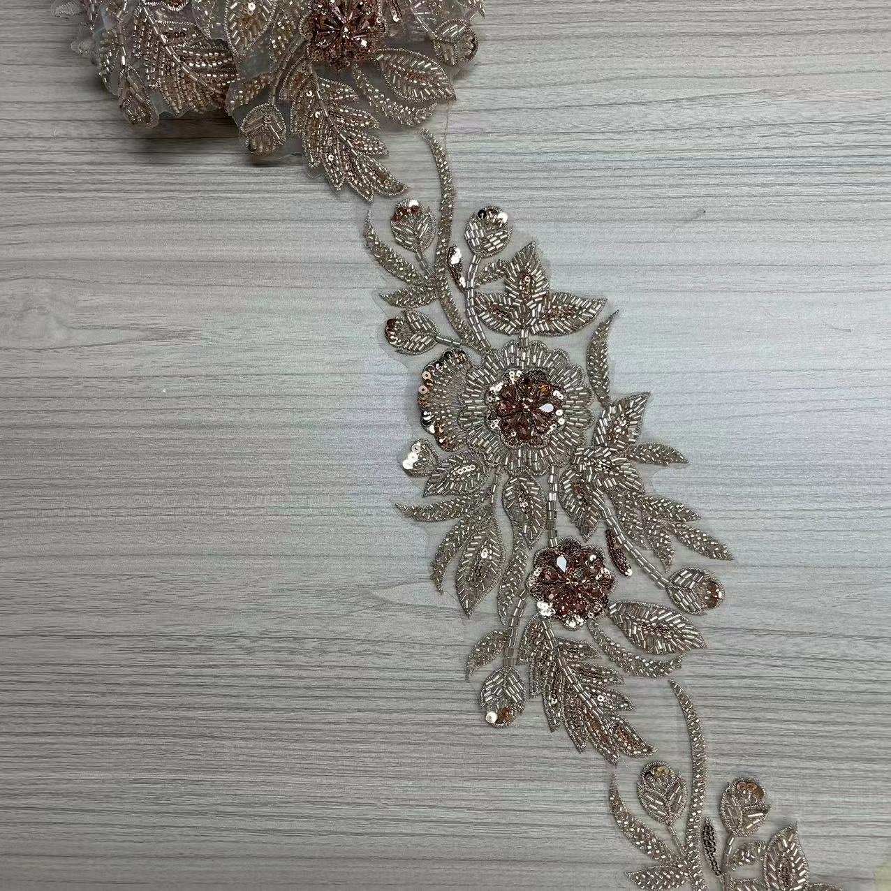 14.5cm White French Style wholesale fashion Beaded lace trim applique trim for dress