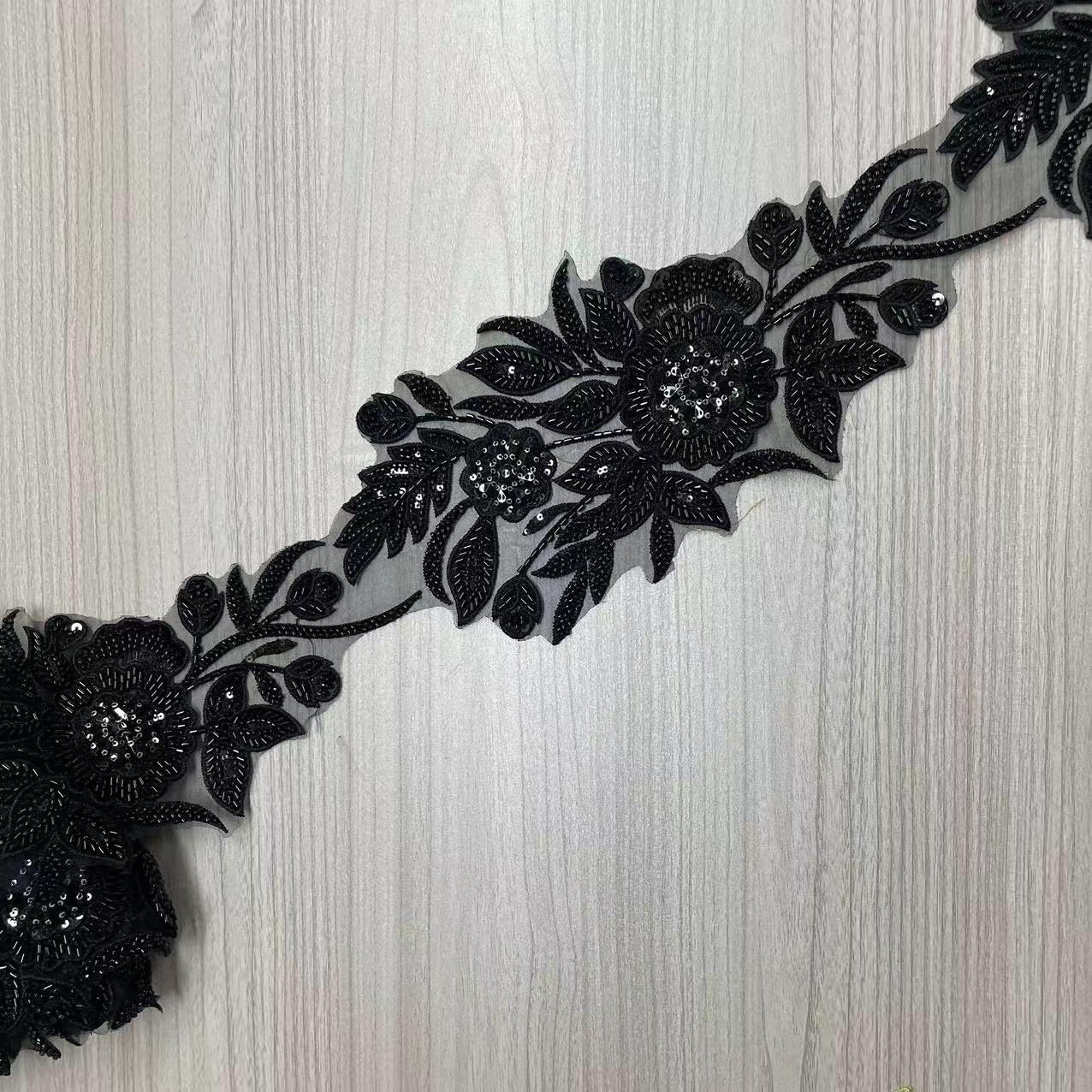 14.5cm White French Style wholesale fashion Beaded lace trim applique trim for dress