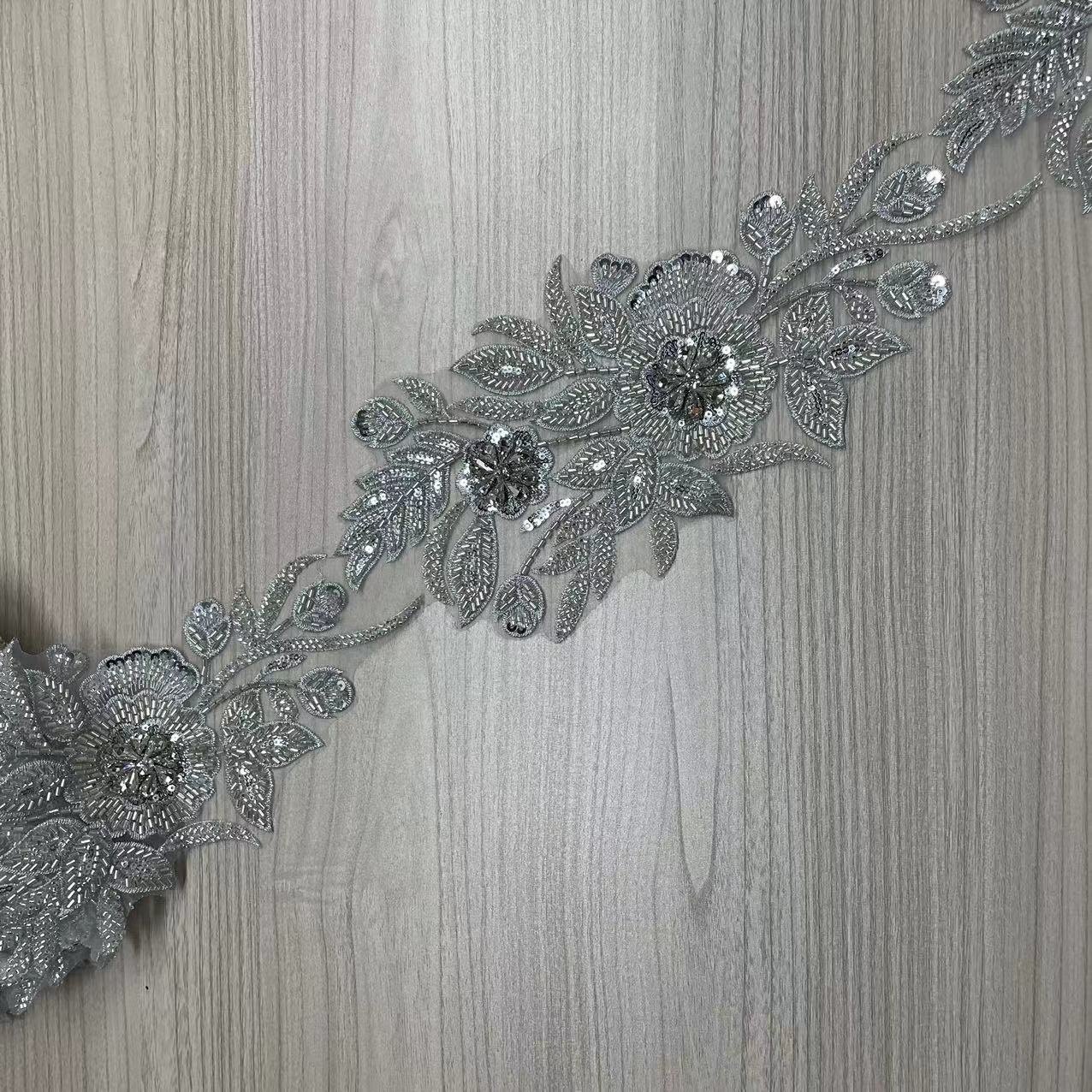 14.5cm White French Style wholesale fashion Beaded lace trim applique trim for dress