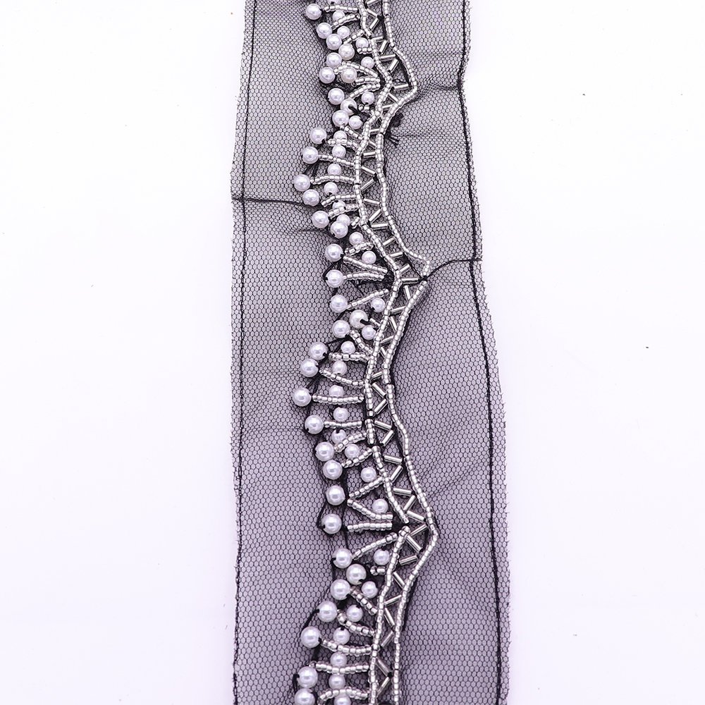 Custom High Quality Fashionable Plastic Bridal Pearl Ribbon Lace Trim Tubes Beaded Lace Trims